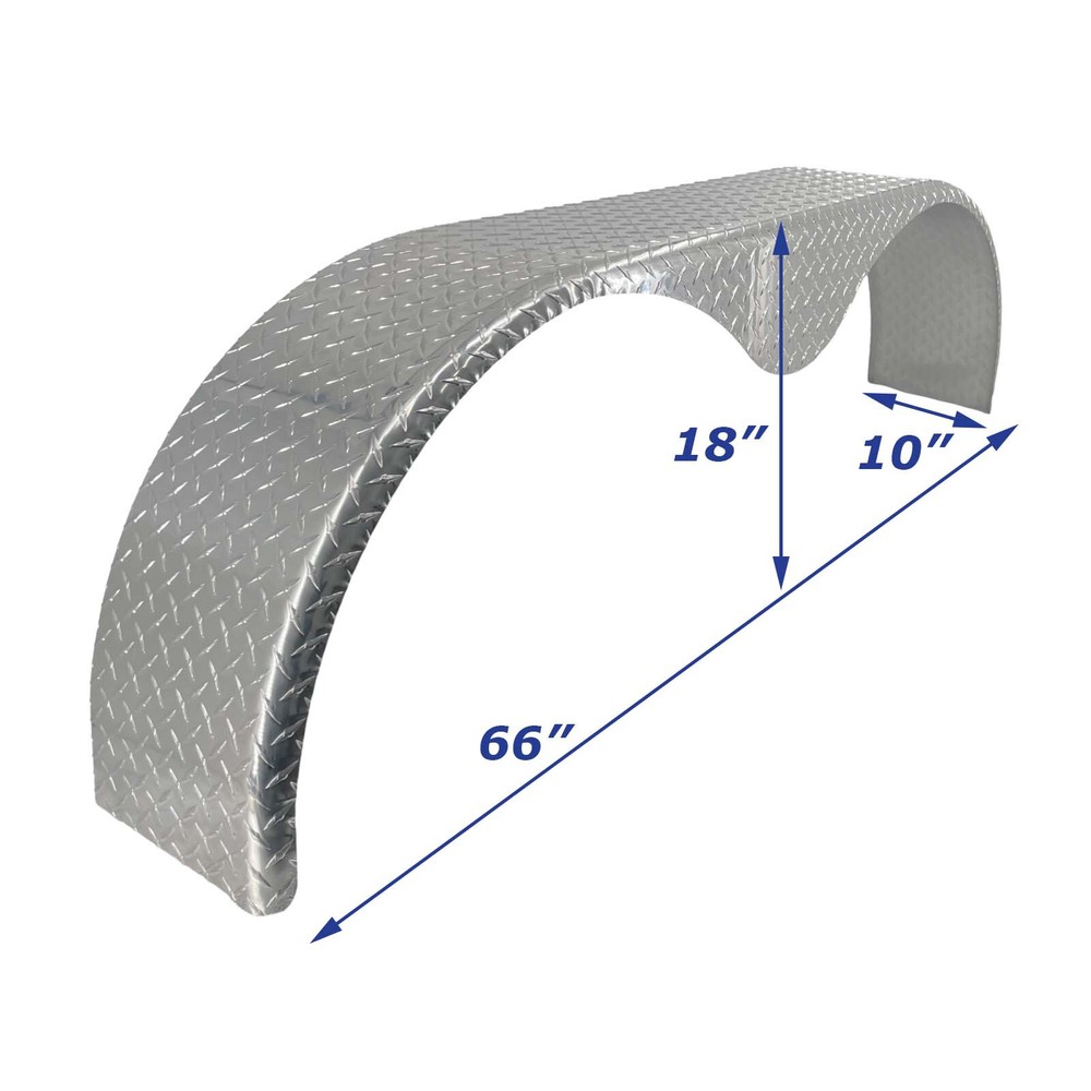 (Qty 2) Tandem Axle Diamond Plate Trailer Fender Teardrop 10" x 66" x 18"