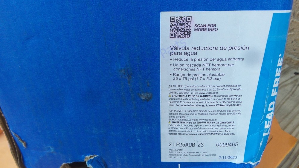 Watts 0009465 Water Pressure Reducing Valve LF25AUB-Z3 2 25-75 psi 2in Water NEW