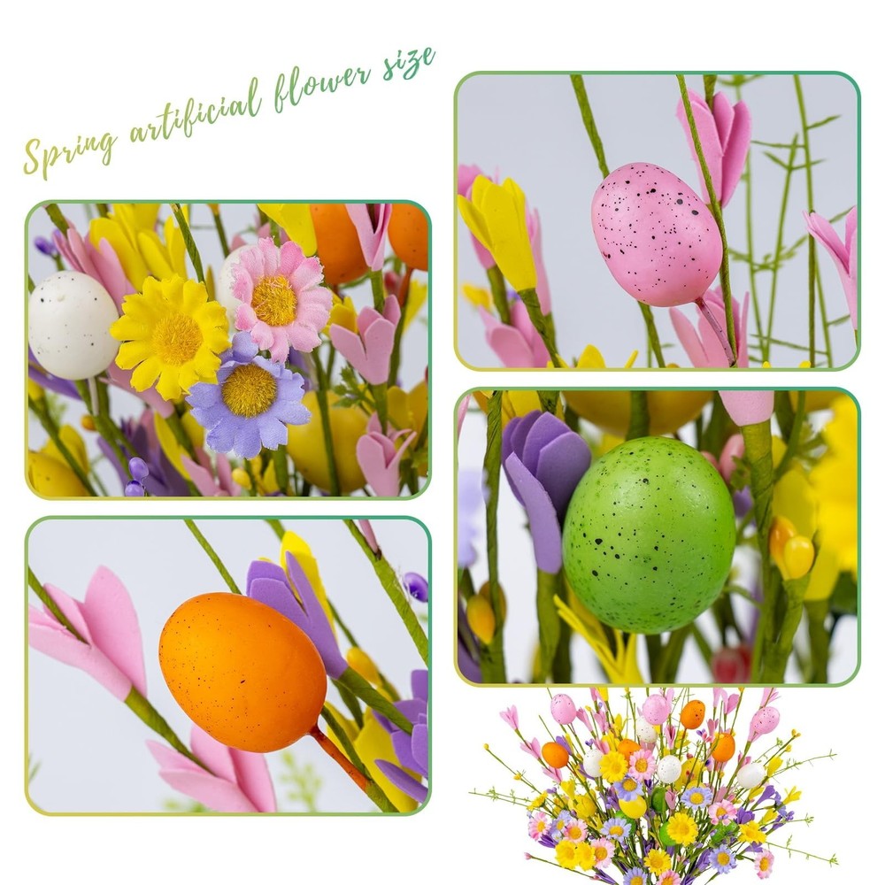 FloralElegance Artificial Easter Flowers with Eggs 10 Pack Easter Floral Pick...