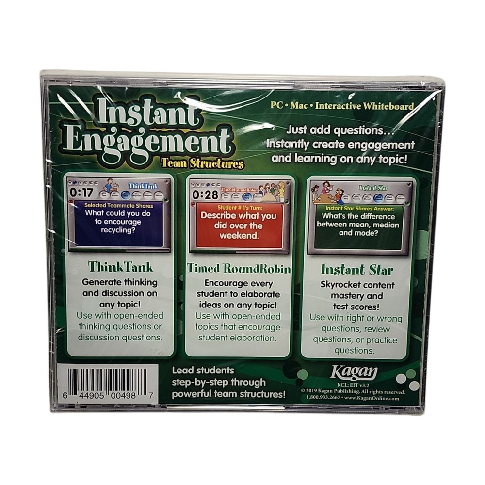 Kagan Instant Engagement Software Cooperative Learning 3 Discs PC Mac 2019 New