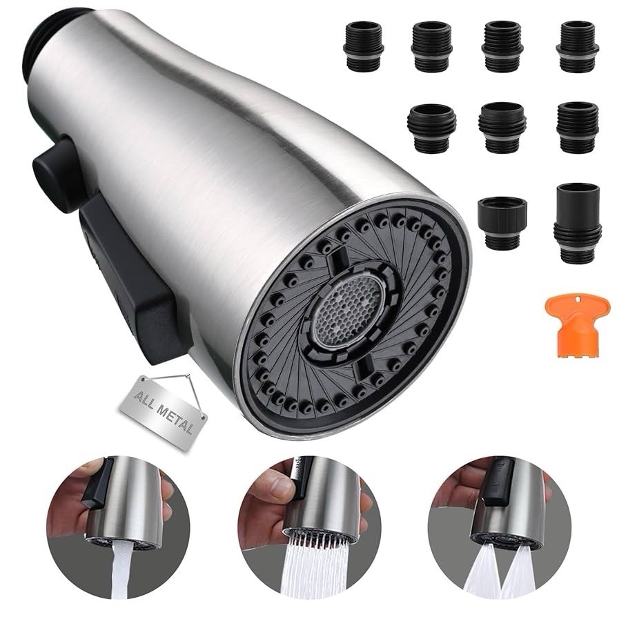 (UTD)Metal Kitchen Faucet Head Replacement, 3-Function Pull Down Spray Head