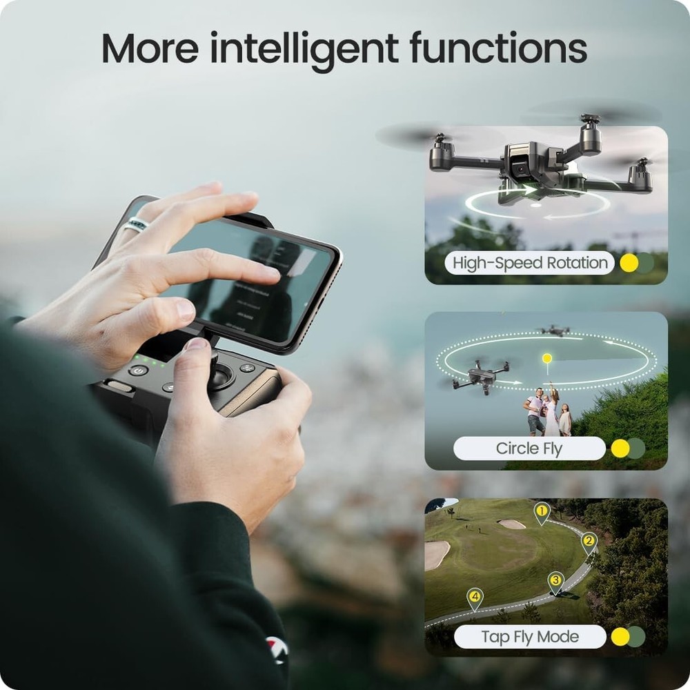 Foldable FPV Drone 1080P WiFi Camera, Long Battery, Auto Hover + Carrying Case