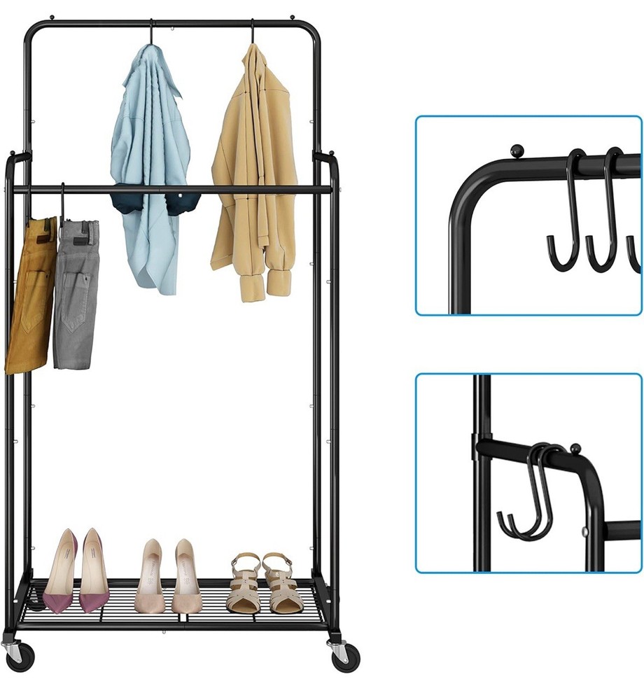Simple Houseware Standard Double Rod Garment Rack, Black