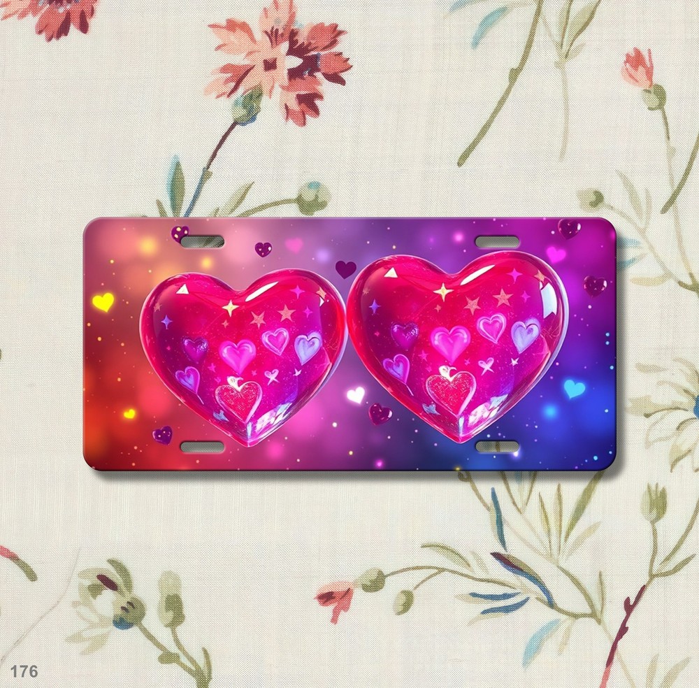Bold Hearts License Plate Personalized Front Bumper Plate Gift Idea