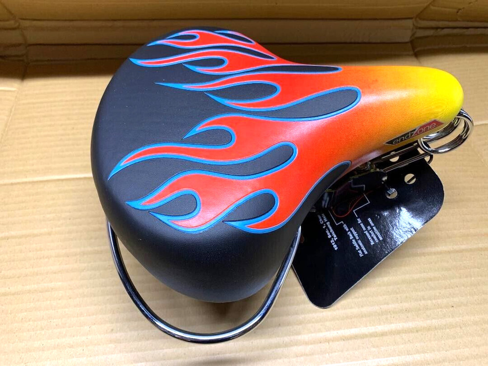 BICYCLE SADDLE blue/red/yellow Flame REAR GUARD WEB SPRING Cruiser Chopper Bikes