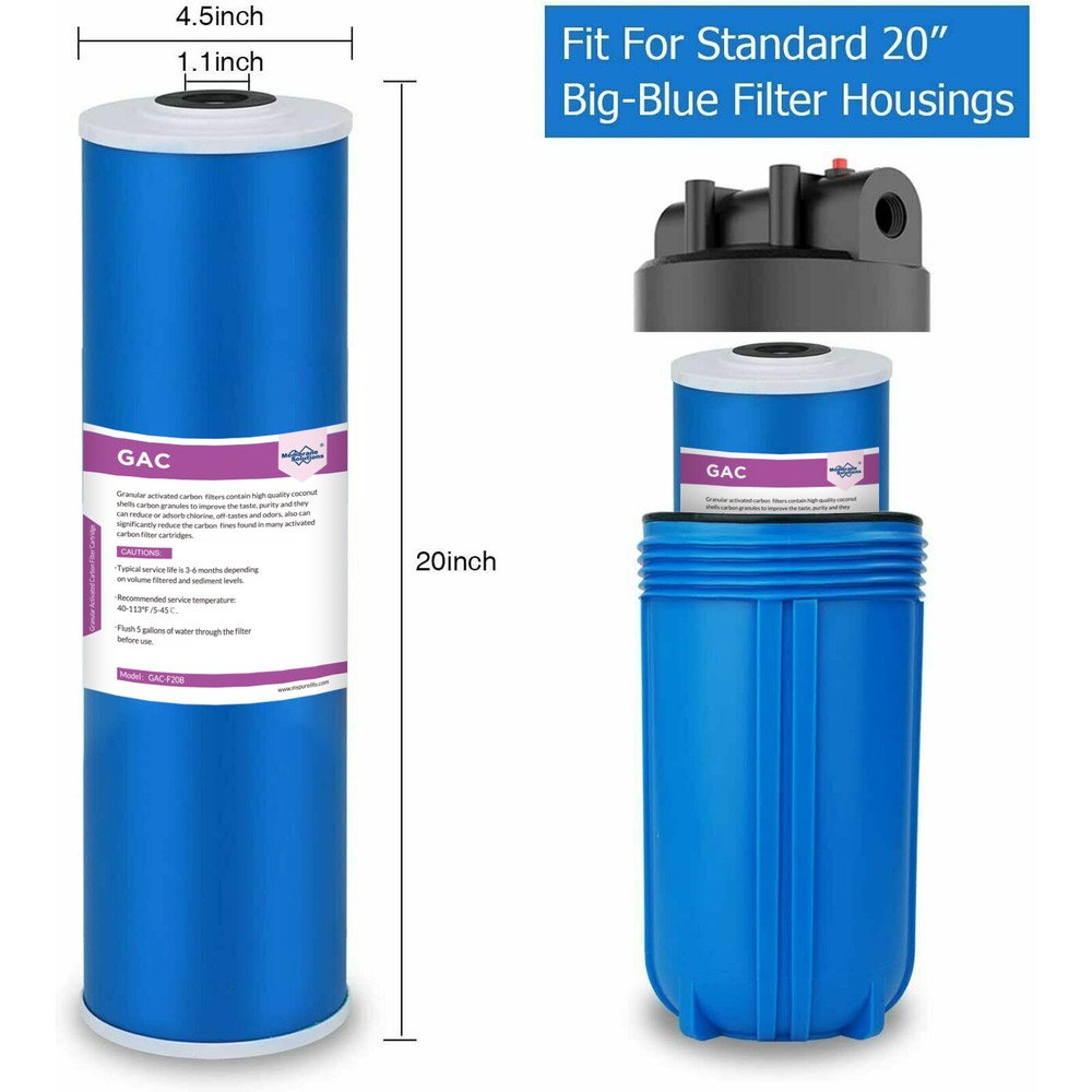 5 Micron 20"x4.5" GAC Granular Activated Carbon Water Filter Big Blue 1-4 PACK