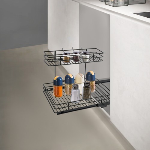 2-Tier Pull-out Cabinet Storage Rack, Sliding Out Storage Rack Under Sink, Black