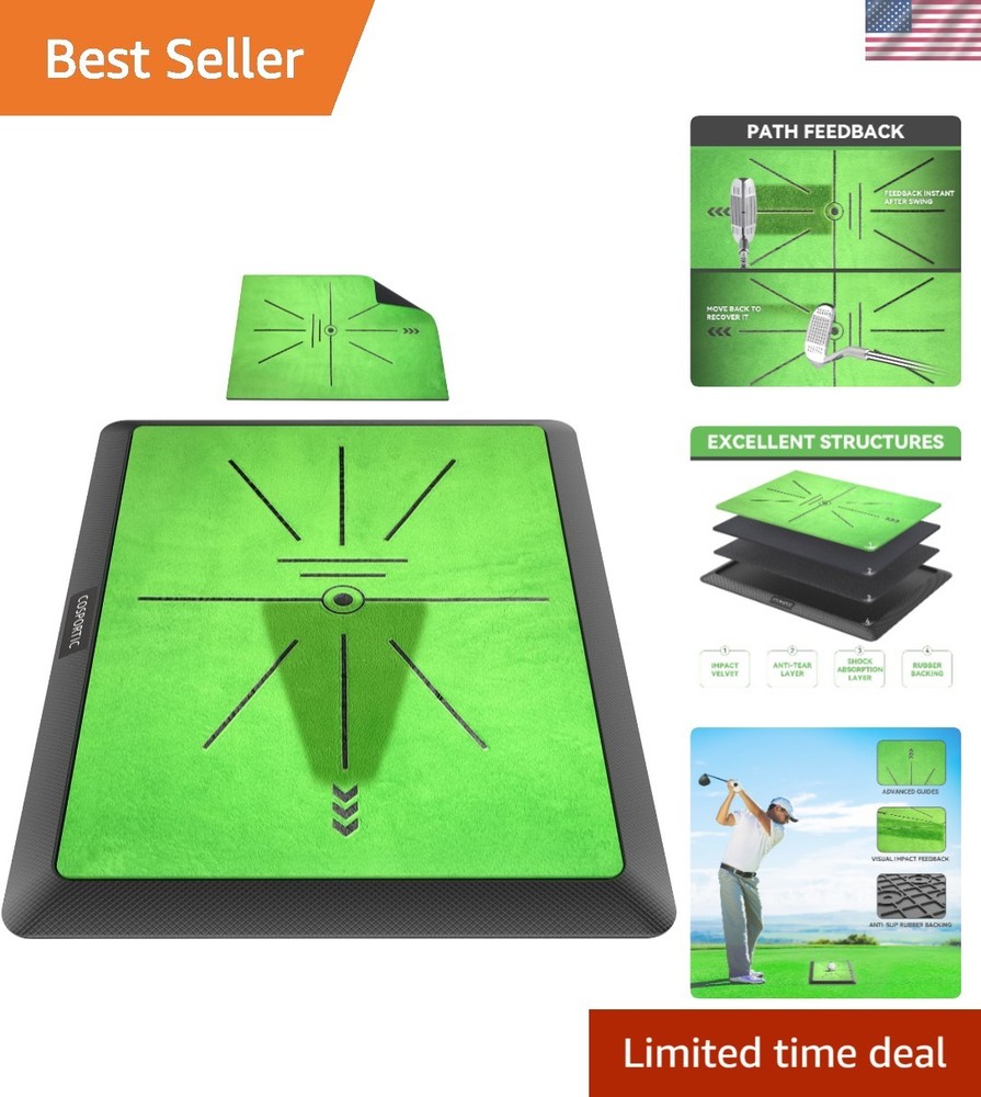 Golf Hitting Mat 16"x12" with Replaceable Velvet Surface for Swing Feedback