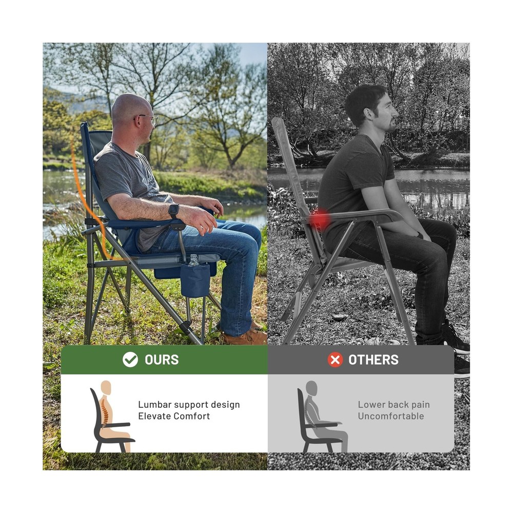 TIMBER RIDGE Oversized Folding Camping Chair with Lumbar Support Adjustable H...