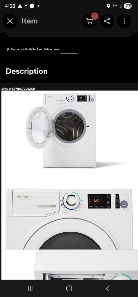 Splendide Washer/Dryer Combo Ventless Large Capacity