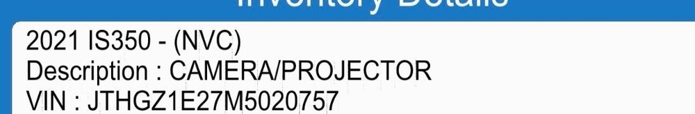 21 LEXUS IS350 Camera/projector OEM