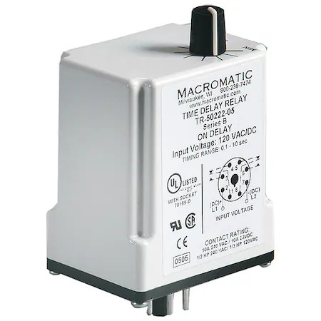 Macromatic Tr-50222-04 Single Function Time Delay Relay, Octal, On Delay, 1
