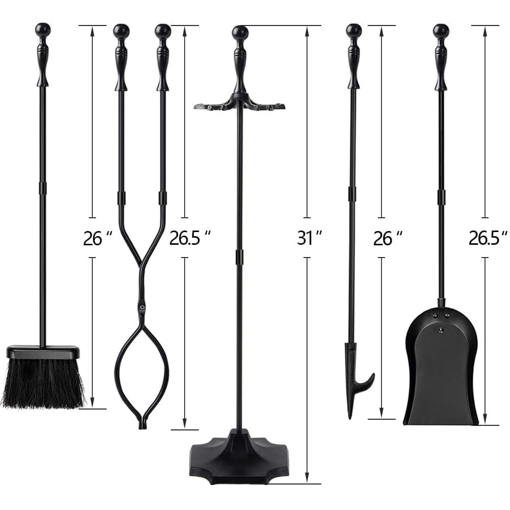 5 Pcs Fireplace Tools Set 31" Wrought Iron Handle Large Fire Tool Set and Holder