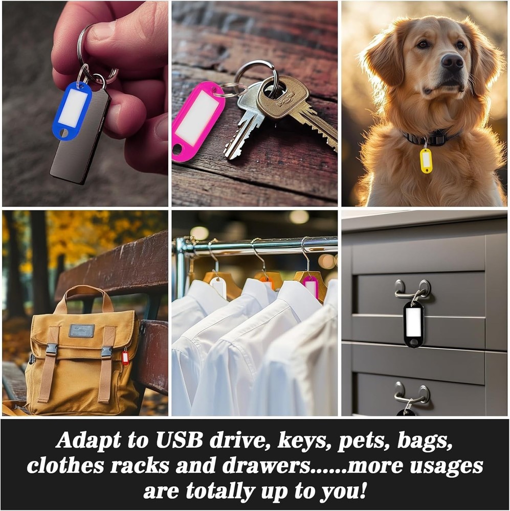 60 Pack Plastic Key Tags, Flexible Key Labels with Split Ring Label Window, Key
