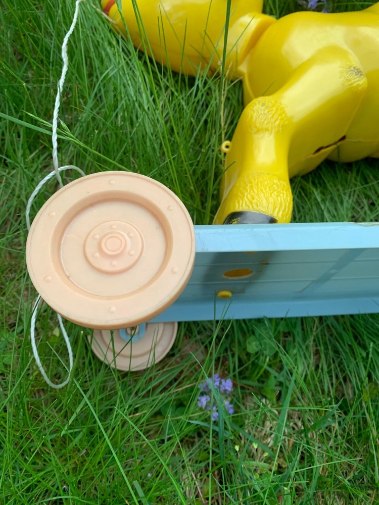 vintage lamb pull toy, hard plastic, 1950s Knickerbocker, head bobs
