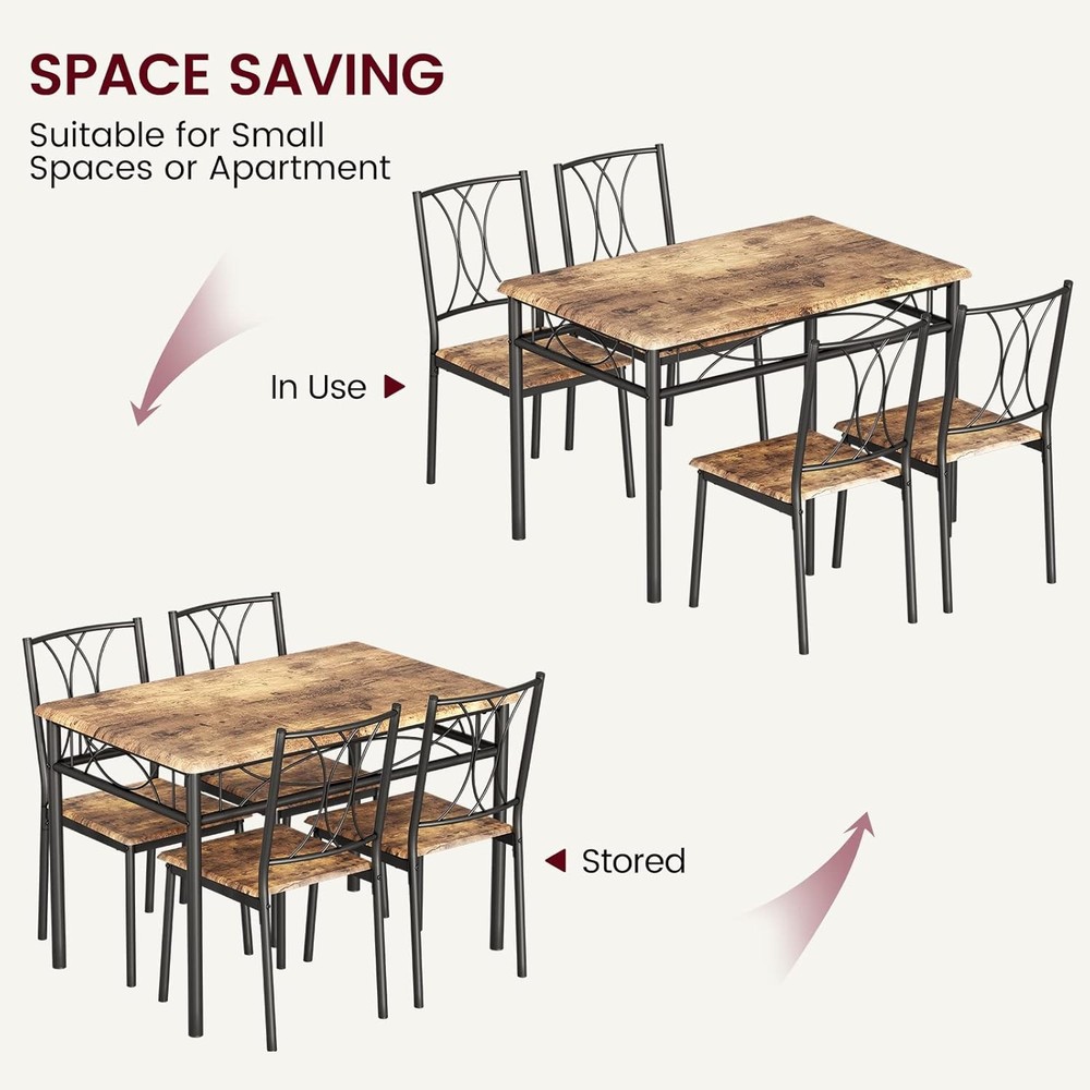 5-Piece Wood Dining Table Set 4 Rectangular Kitchen Table Set W/ 4 Chairs