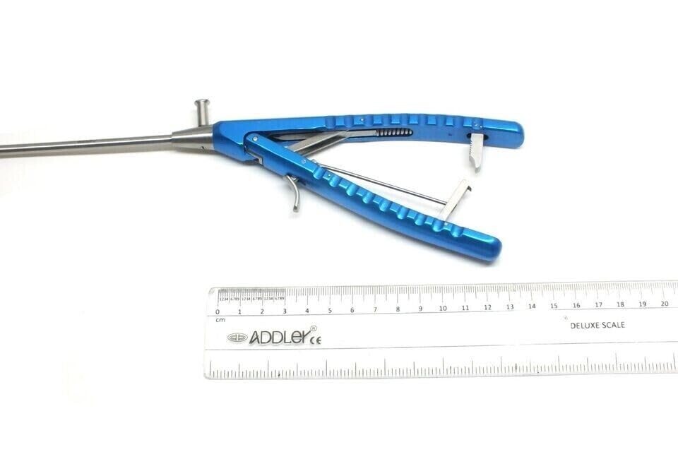 LAPAROSCOPIC 5 MM V-TYPE CURVED NEEDLE HOLDER BLUE HANDLE ADDLER