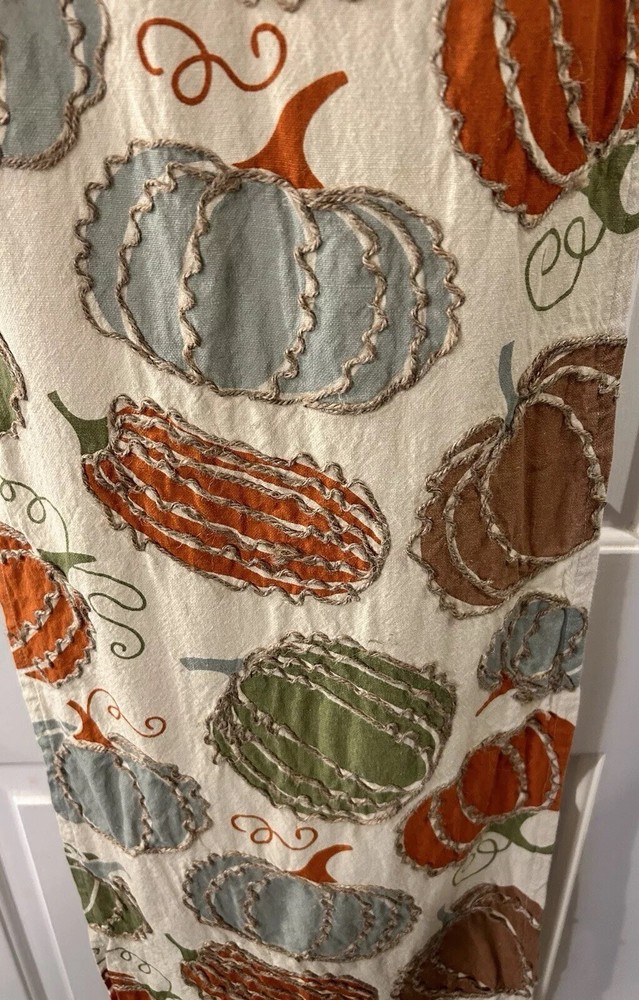 Storehouse Multi Pumpkin Fall Embroidered Cotton Table Runner 14” x 64” EUC
