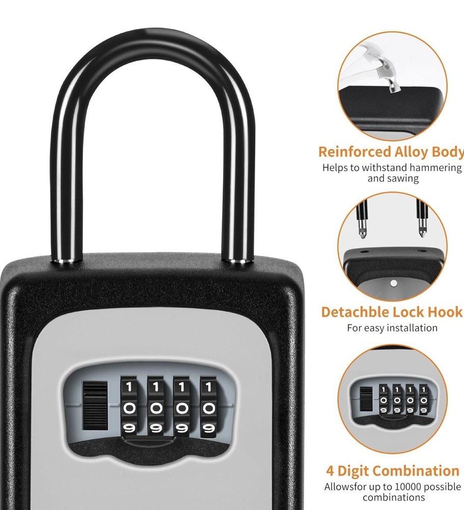 Portable Key Lock Box 4-digit Code Resettable