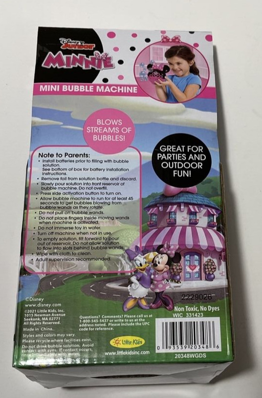 Disney Junior Minnie Mouse Mini Bubble Machine w/ Bubbles NEW