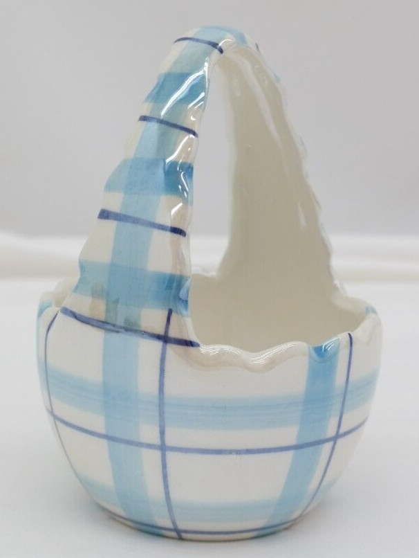 Ceramic Blue Plaid Easter Baskets Candy Dish Bowl   VY