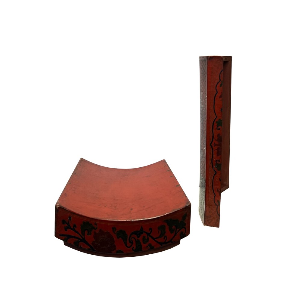 Chinese Distressed Brick Red Dragons Graphic Rectangular Shape Box ws3392