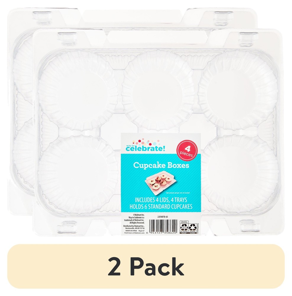 (2 pack) Clear Cupcake Boxes, 4 Count, by Way To Celebrate