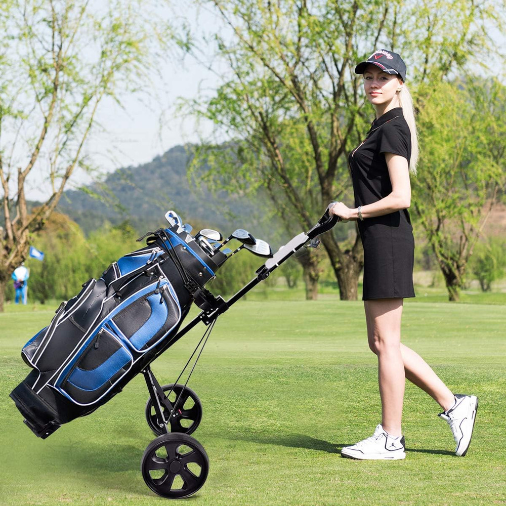 Golf Push Pull Cart, Lightweight Foldable 2 Wheels Push Pull Golf Cart Trolley,