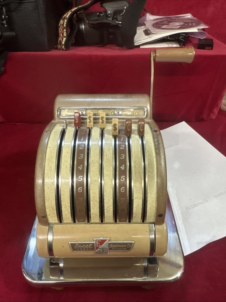 F & E "Excel" Model by Hedman Co Chicago - Vintage Check Printer- Working (D2)