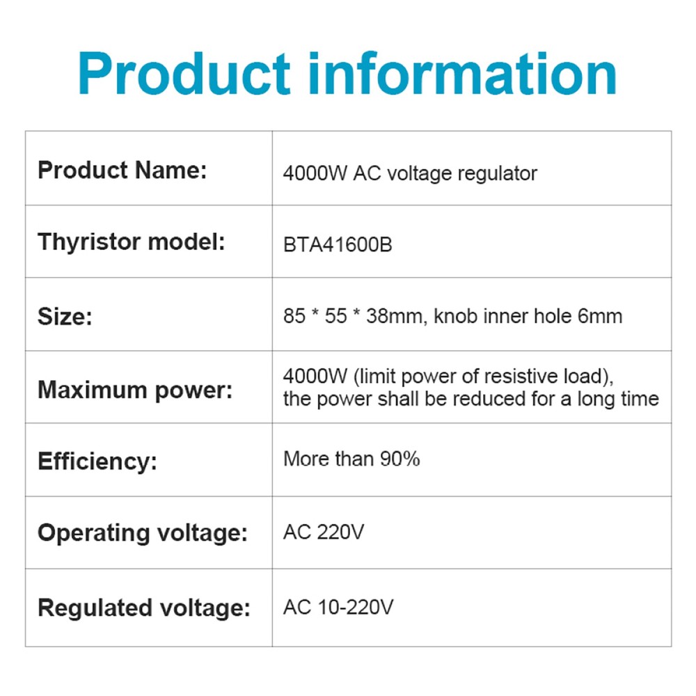 4000W Electronic Voltage Regulator Dimming Speed Temp Regulation Control Switch