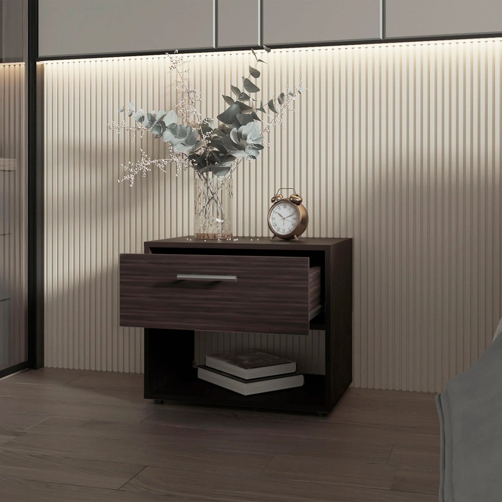 Stained Walnut Nightstand with 1-Drawer