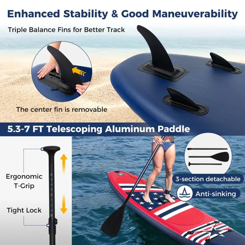 Inflatable Paddle Board 10ft with Removable Fin, Adjustable Paddle and Backpack