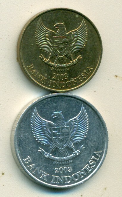 2 DIFFERENT 500 RUPIAH COINS from INDONESIA (BOTH DATING 2003/2 DIFFERENT TYPES)