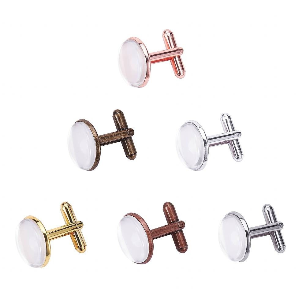 1box 24pcs Rack Plating Brass Cuff Button Cufflink Findings Cabochon Settings