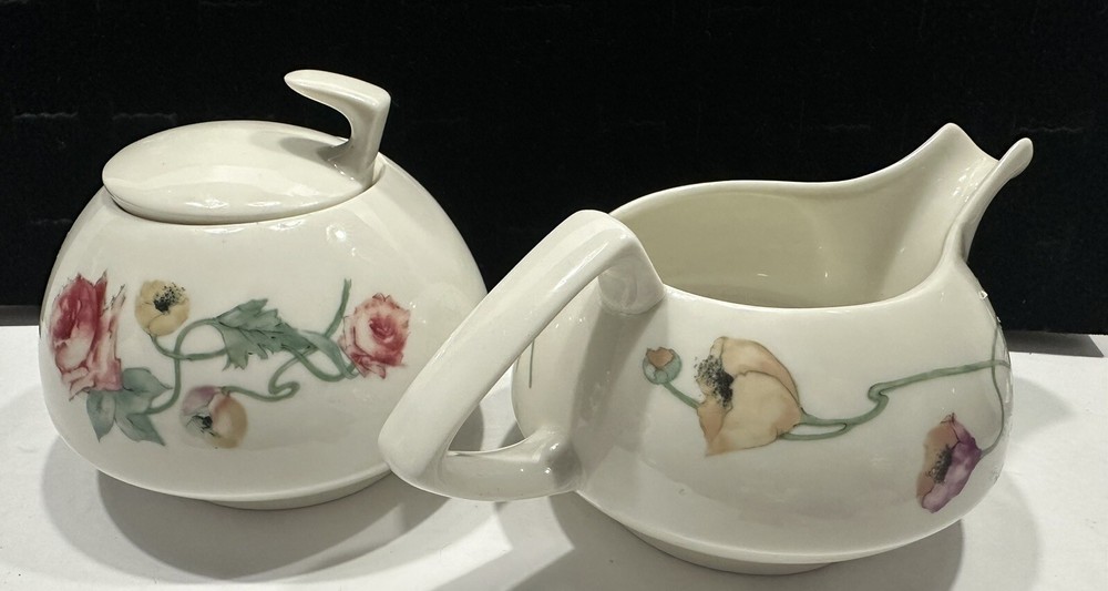 Sugar and Creamer 3” Set - Floral Design - Ceramic - TMC Eastern Chinaware - EUC