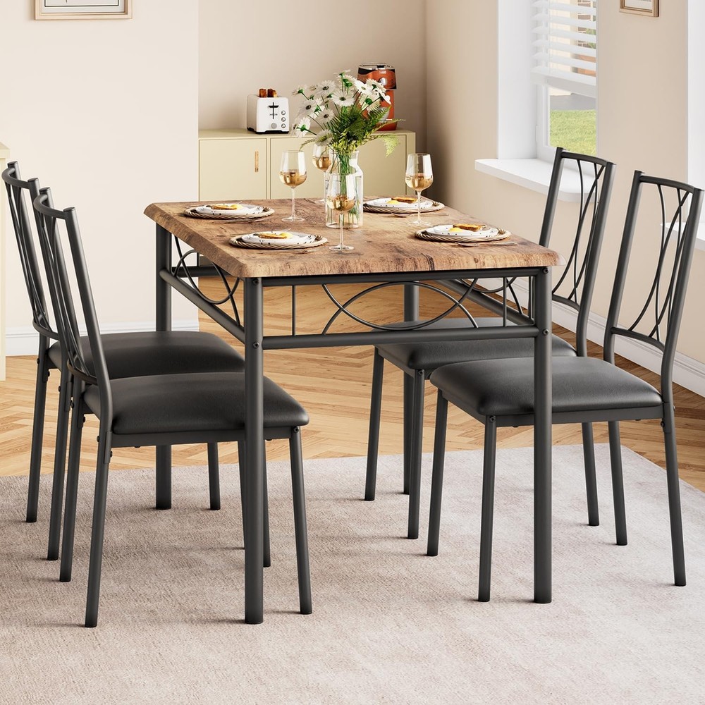 5-Piece Wood Dining Table Set 4 Rectangular Kitchen Table Set W/ 4 Chairs