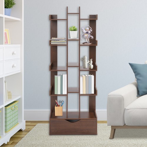15-Compartment Bookcase Floor Standing Bookcase Book Storage Rack with Cabinet!!