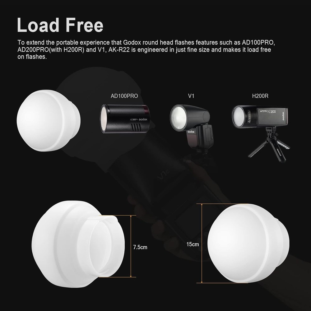 Godox AK-R22 Diffusion Dome, Collapsible Flash Diffuser Suitable for Godox V1 V1