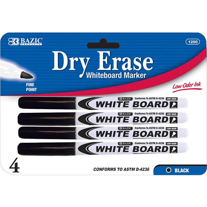 Fine Tip Dry Erase Whiteboard Black Marker 12 PCS