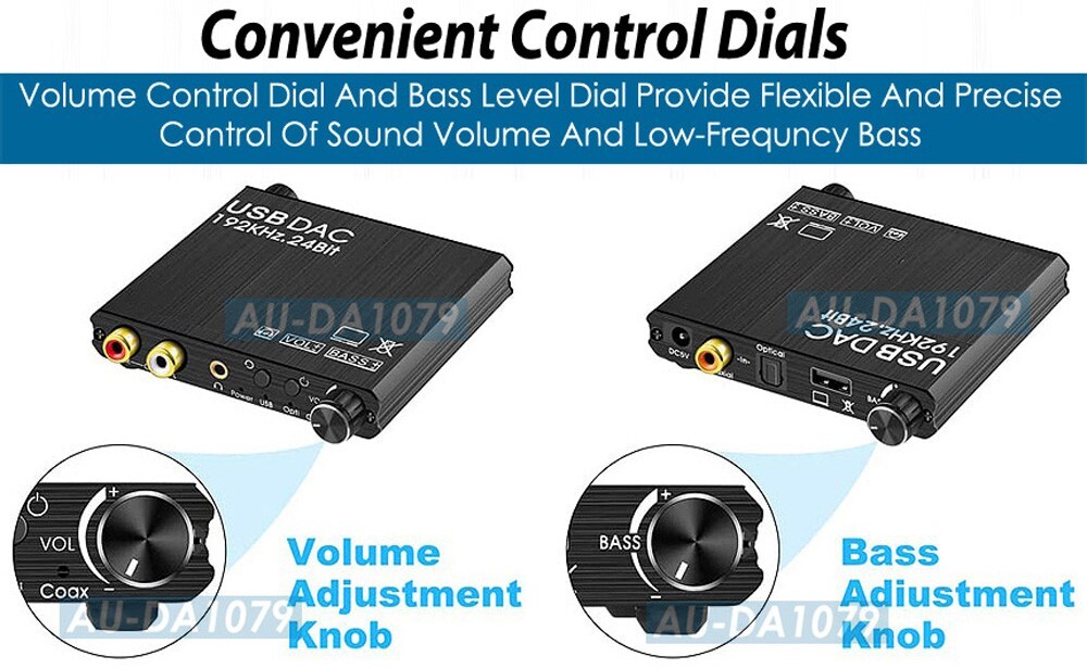 Premium Digital To Analog Audio Decoder Volume Bass Control Dial USB Sound Card