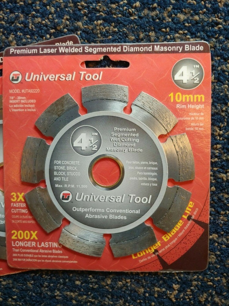 Two New Universal Tool 4.5" Premium Laser Welded Segmented Diamond Masonry Blade