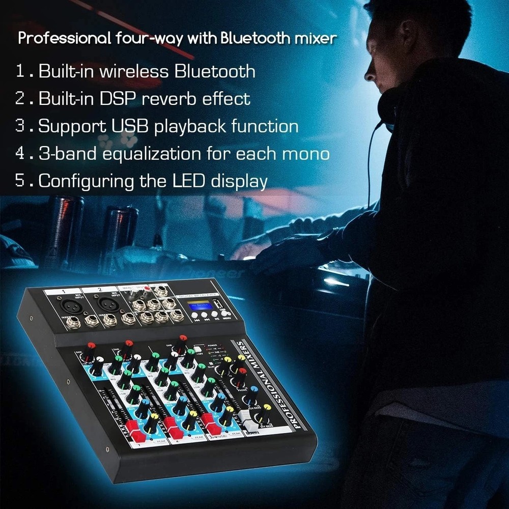 HT4 Pro Bluetooth DJ Mixer with USB Interface - High-Quality Audio Performance