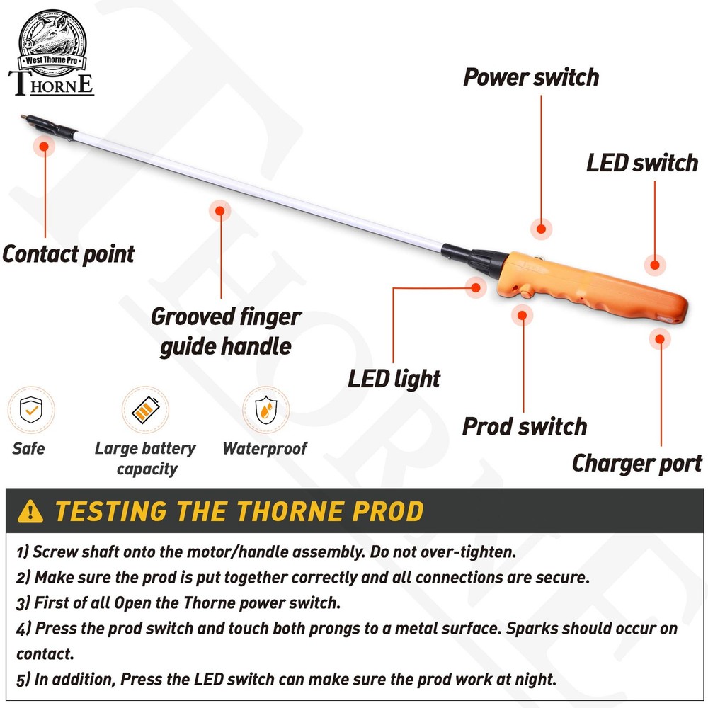 West Thorne Pro Cattle Prod, Newest Waterproof Stick with LED Light,