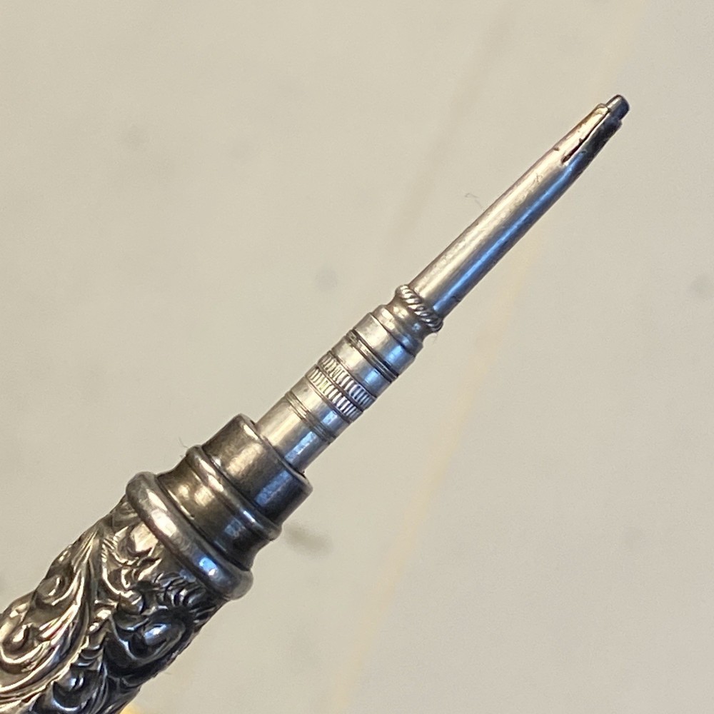 Antique Mechanical Pencil Hand Engraved Initials Push With Ring