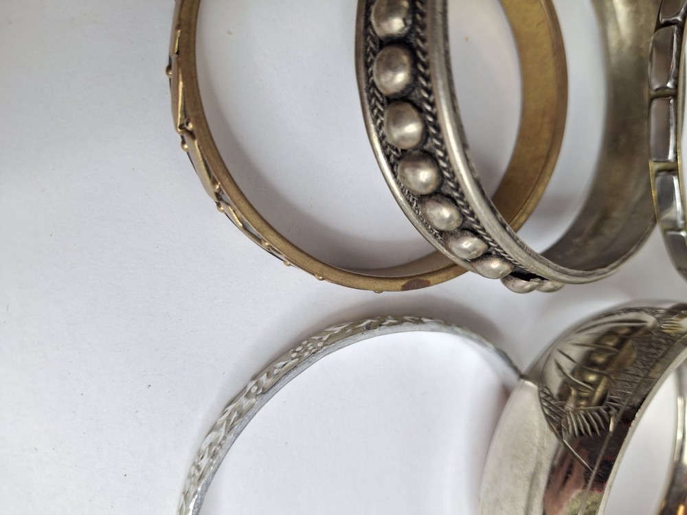 Vintage Metal Bracelets Lot Textured Boho Bangle Stack Mod Geo Westerncore