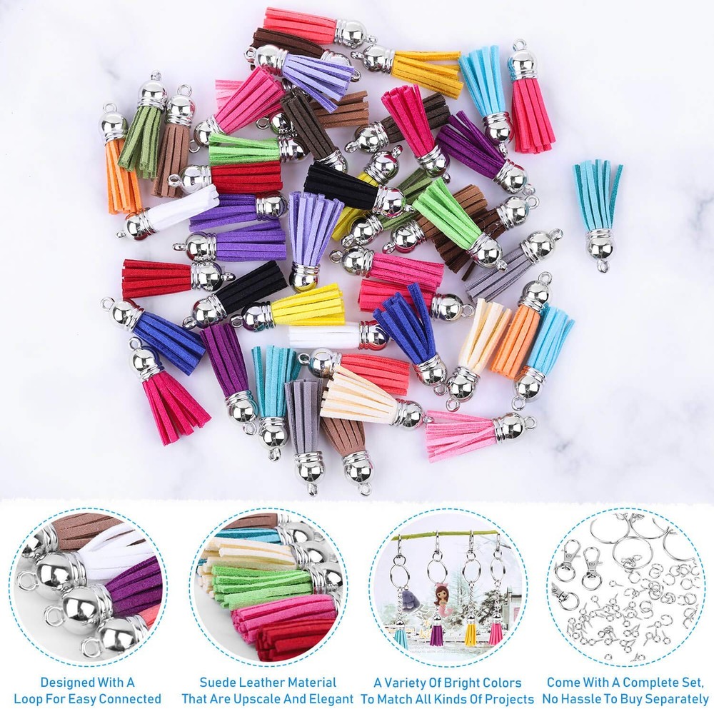 Keychain Tassles, Cridoz 300pcs Bulk Keychains Ring Set Medium, Clear,Silver