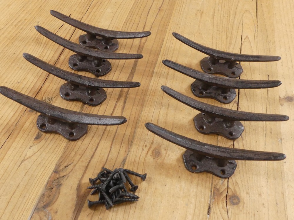 8 Cleat Boat Hooks Handles Pulls Cast Iron Dock Nautical Decor Rustic Finish