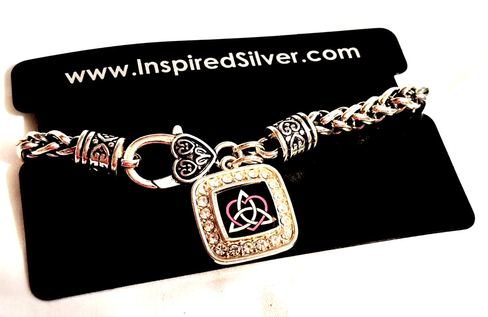 Celtic Sisters Knot Square Charm Bracelet Chain Inspired Silver Tone 8"