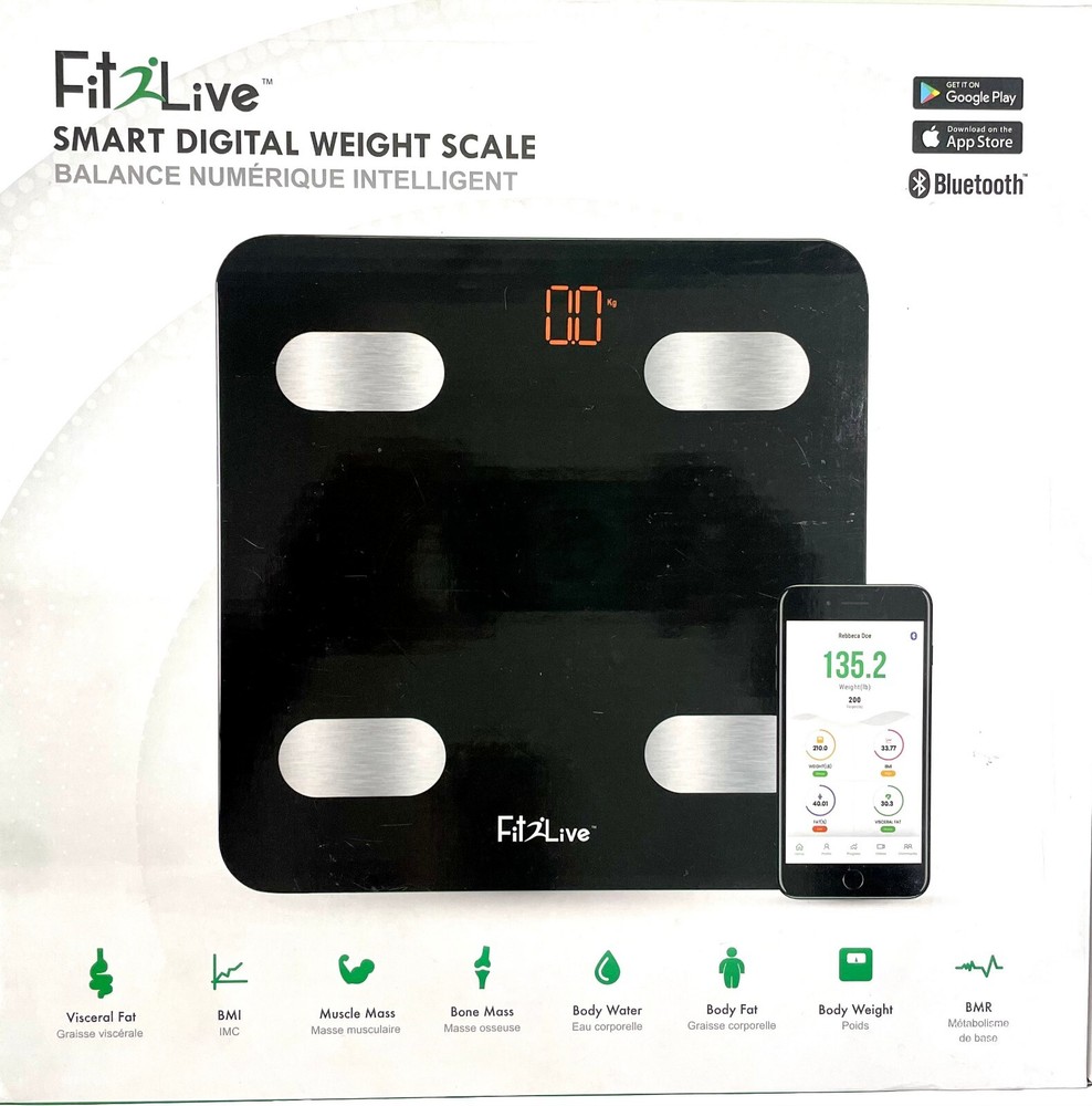 Fit2Live Digital Bathroom Weight Scale, Bluetooth iOS and Android App NIB