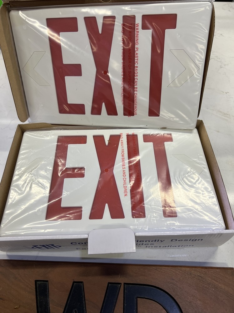 Contractor Friendly Design LED Exit Sign Red Lettering Battery Backup